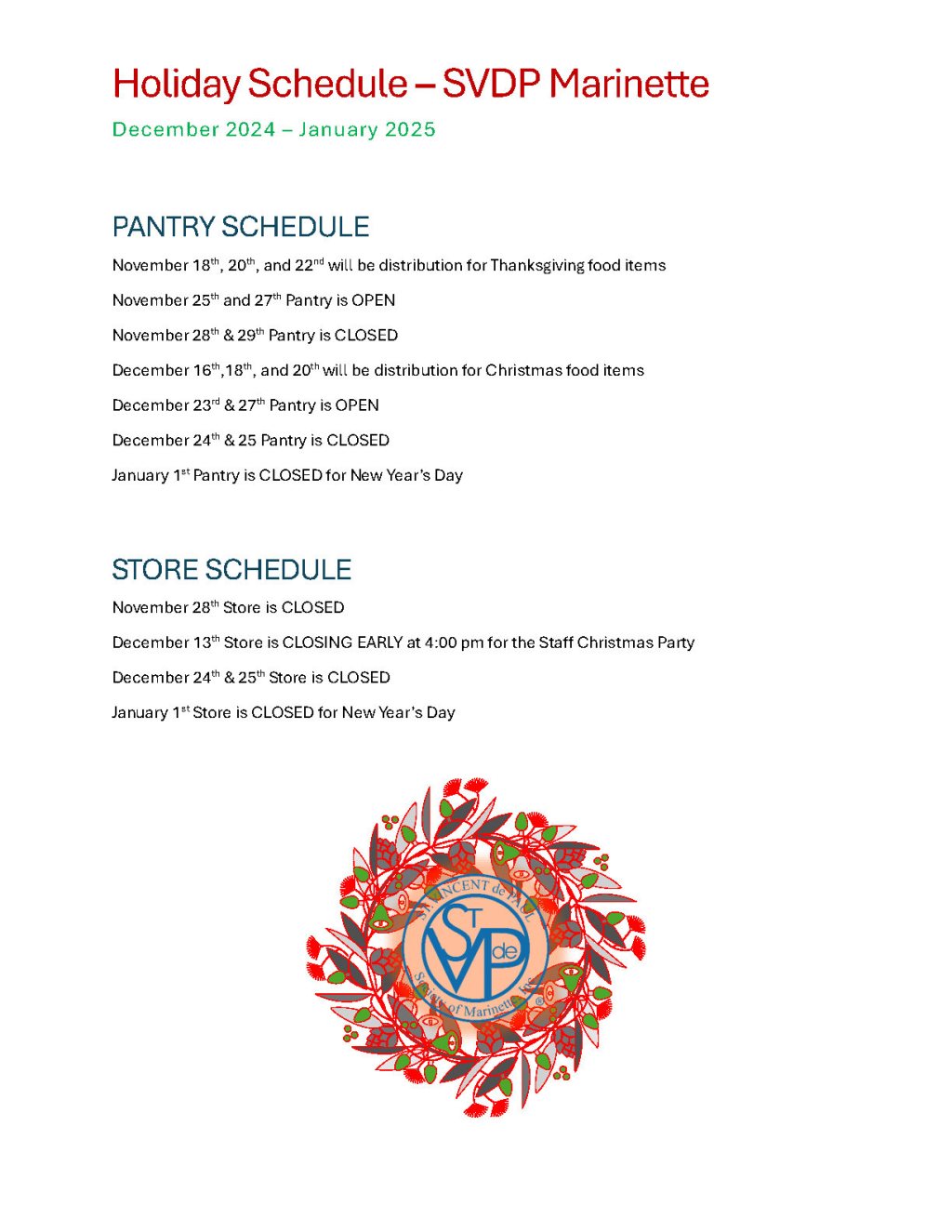 Holiday Schedule